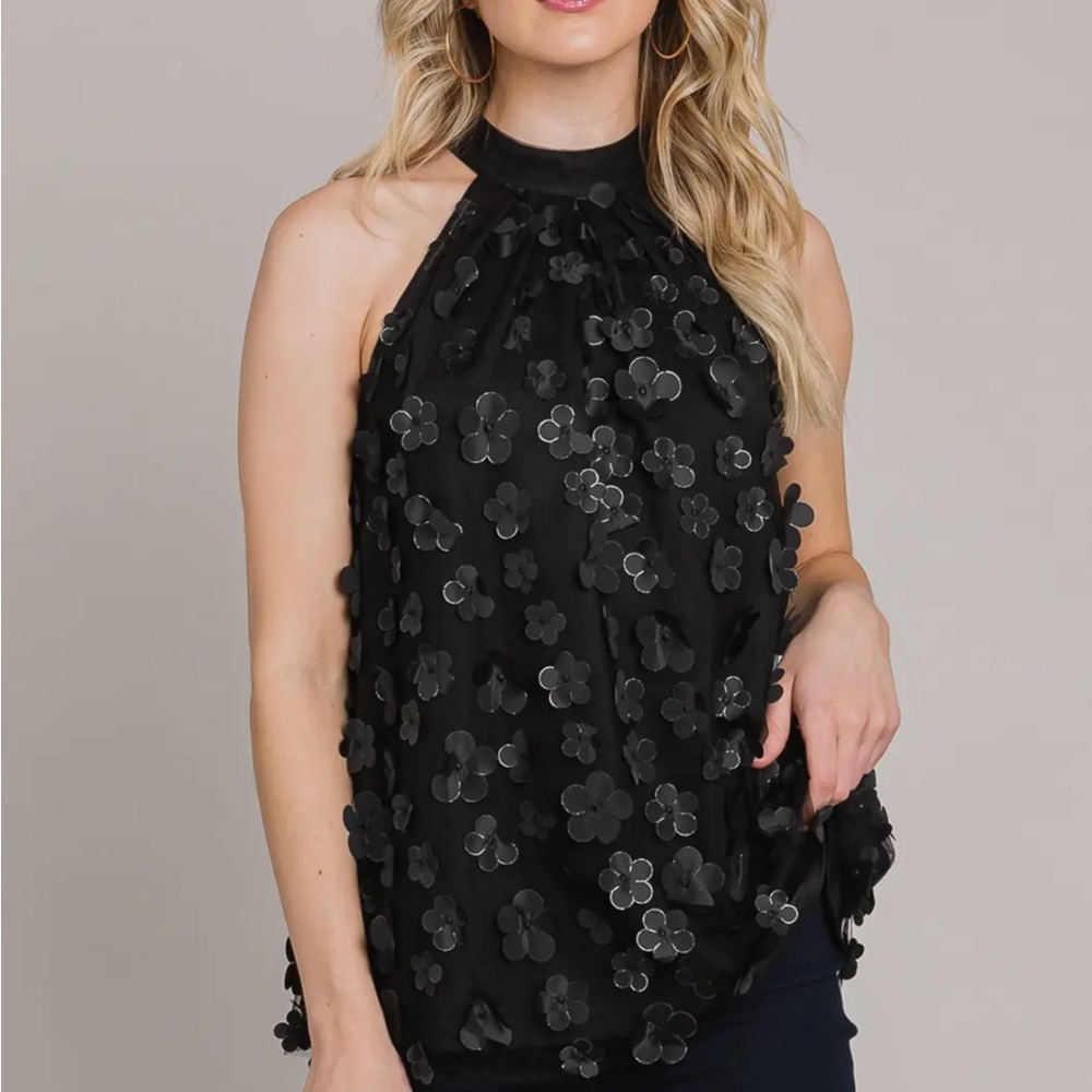 Cotton Bleu Black Floral Halter Top